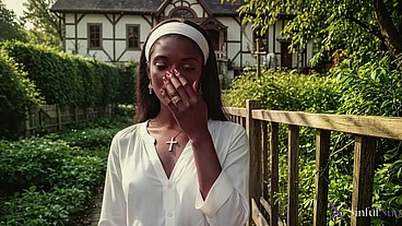 Slept with a tender black nun on her estate and came inside her. [AI]