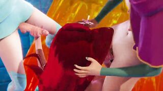 Triple Futa - Anna Elsa and Ariel - Frozen and Little Mermaid