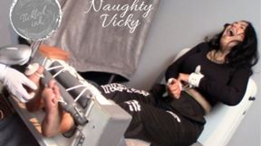 Naughty Vicky: Toetied in Stocks