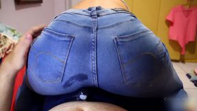 Dry humping big ass in jeans till he cum in his underwear, cum in pants lapdance