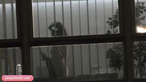 Jeny Smith solo in the cube, strips, snaps nudes