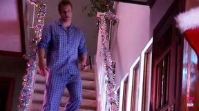 During Christmas Blonde Babe with Big Fake Juggs Gets Drilled by a Hung Stud