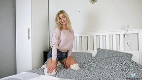 Attractive and too naughty blonde chick Amelia enjoys tender fingering