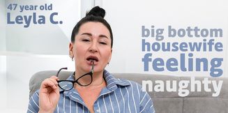 Leyla C. is a 47 year old big ass housewife who loves to masturbate her wet shaved pussy