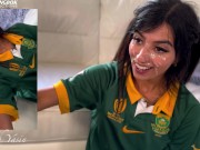 Cute rugby fan Aaliyah Yasin sucks cock for huge facial