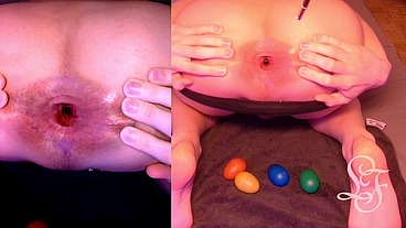 Split Screen Look inside Lina's Gaping Ass with Eggs