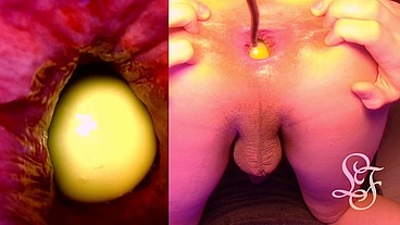 Split Screen Look inside Lina's Gaping Ass with Eggs