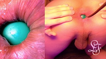 Split Screen Look inside Lina's Gaping Ass with Eggs