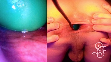 Split Screen Look inside Lina's Gaping Ass with Eggs