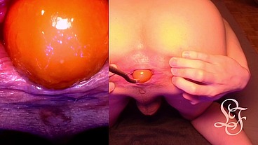 Split Screen Look inside Lina's Gaping Ass with Eggs