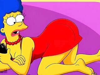 Married Housewife Cheats on Her Cuckold Spouse on a Pink Bed. Toon Parody Simpsons. Manga