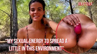 Brunette Dina masturbates outdoors with a vibrator on her clit