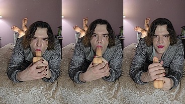 Nonbinary femboy does some throat training while doing "The Pose"