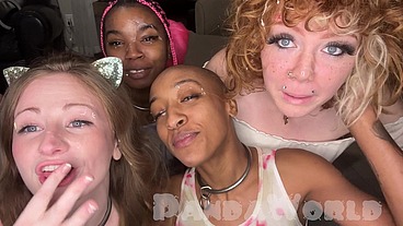 Interracial Anal MFFFF Orgy with 2 Ebony Anal Sluts & 2 Redhead White Girls