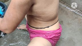 Indian House Wife Bathing Outside with Sex