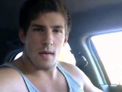 Big-cock jock strokes in his car