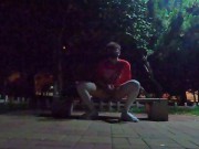 Boys in white stockings masturbate and ejaculate in the park, many passersby are watching