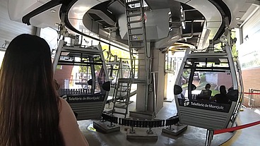 Public sex in Barcelona cable car with busty innocent teen