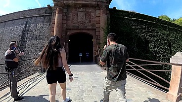 Public sex in Barcelona cable car with busty innocent teen