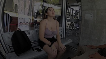 Public sex in Barcelona cable car with busty innocent teen