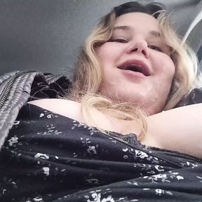 Cum on the face of a cutie with big tits, and she got excited and started taking selfies