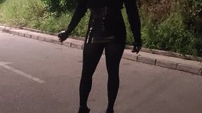 Rubberdoll smoking fetish outdoor and masturbating