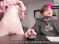 Table humping, I wanna ravage while my stepbro plays on the computer. Masturbating to super-hot gonzo porn! - Horny gal with wet pussy.