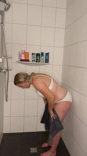 Bonie&amp;Clyde masturbating satisfyer Hot water trembling twitching moaning blonde solo horny multiple orgasms I cum shower shower head