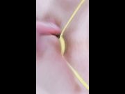 sissy crossdresser femboy twink in micro g string thong edging bbc cock till cumshot solo handjob tied balls closeup sexy feet peek