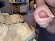 Tiny cock huge load on boots