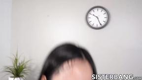 Petite & big boobed Asian Luna Mills jumps like crazy on her stepbros heavy prick