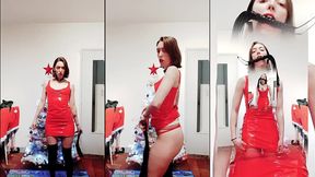 5 decembre : voici une danse de dominatrice avec robe en latex et fouet ! fouish...