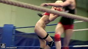 Clash of the pussies on he boxing ring with horny slut  Alexa Wild