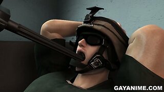 3D cartoon soldier gets fucked in the ass by an ebony hunk