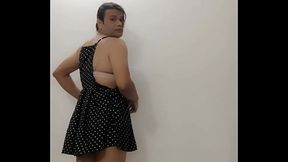 Sexy crossdresser polka dots dress teasing