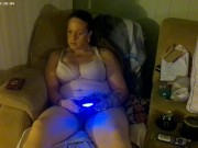 Step Mom smoking and playing video games in her bra and panties