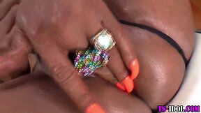 Ebony transsexual with massive schlong tugs