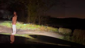 Naked barefoot twerking and jerking car passed and I half hide, by arse is in the air to be seen