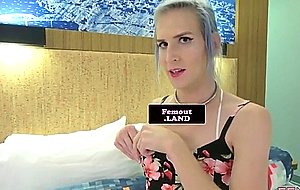 Gorgeous trap masturbating in stockings