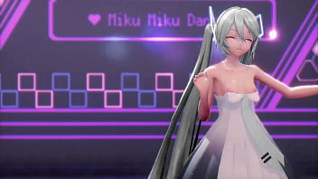 Hatsune Miku Cynical Night Plan Undress Dance Hentai Small Tits MMD 3D White Hair