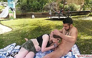 Pale Transbabe Skylar Adams fucking Dante Colle at the park