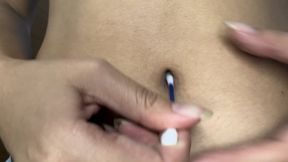 Close-Up Belly Button Cleaning With Q-Tip