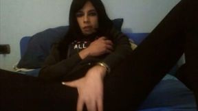 My shemale friend with jet black hair knows about my foot fetish
