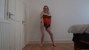 Sexy Blonde wife Dancing striptease in Basque and thong