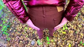 risky lake blowjob in my red shiny downjacket