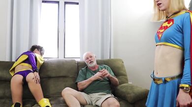 Batgirl and Supergirl get fucked raw by that old man