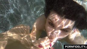 Wild fuck right in a pool with perfect busty Brunette Romi Rain