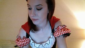 I wear a little red riding hood outfit and use a glass toy!