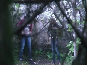 Voyeur pissing in the forest