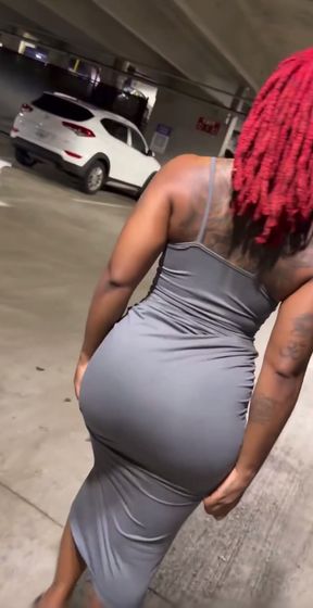 Curvy redhead reveals dreads while bending over for a public solo